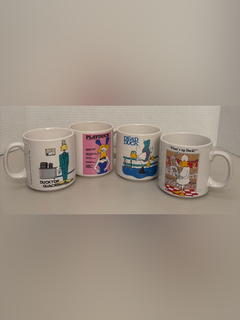 Vintage 1987-88 Sitting Duck Corp Mugs Set of 4 Cartoon Novelty Korea